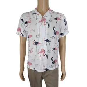 Denim & Flower Beaches of Liberty Flamingo Patriotic Button Down Shirt S